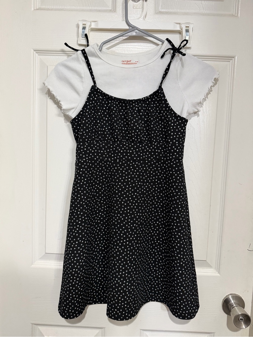 Girls Black Polka Dot Layered Dress with White Tee 7/8 - Picture 1 of 5
